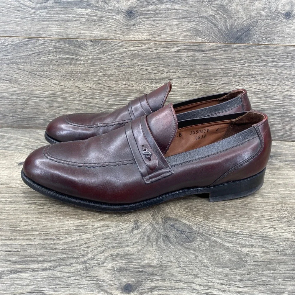 Johnston & Murphy Penny Loafers Mens 10 B Burgundy Leather Moc Toe Dress Shoes